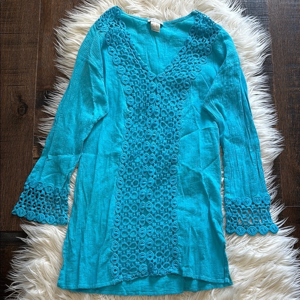 Turquoise Crochet Detail Venus Swimsuit Cover-up